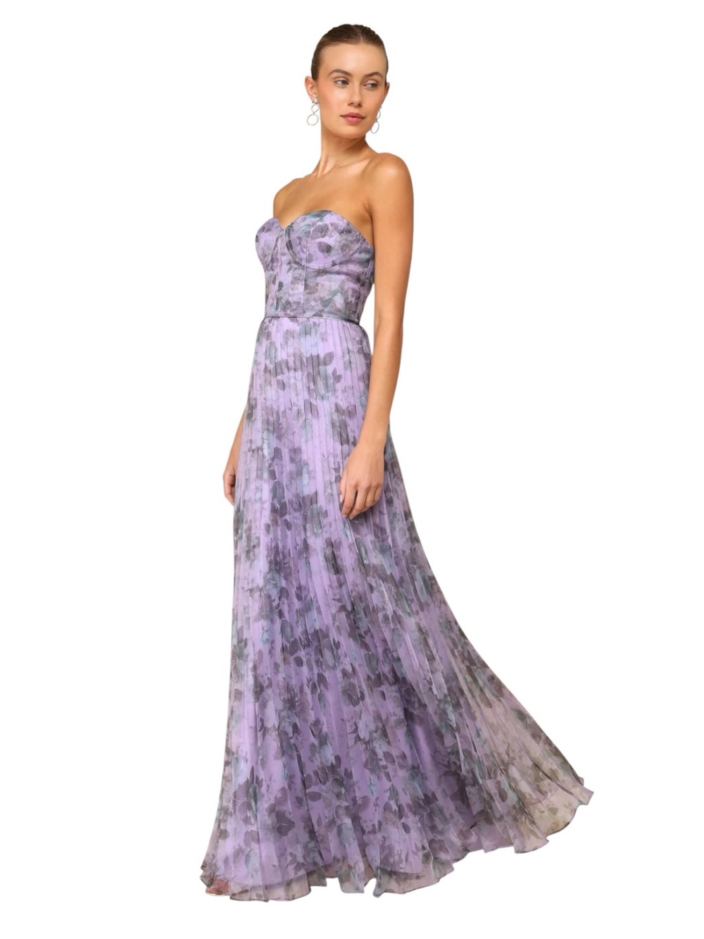 Lulus Maxi Dress Large Purple Floral Most Beautiful Day Organza NWT